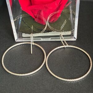 925 Silver Earrings,Textured Silver Hoop Drop Earrings for Women